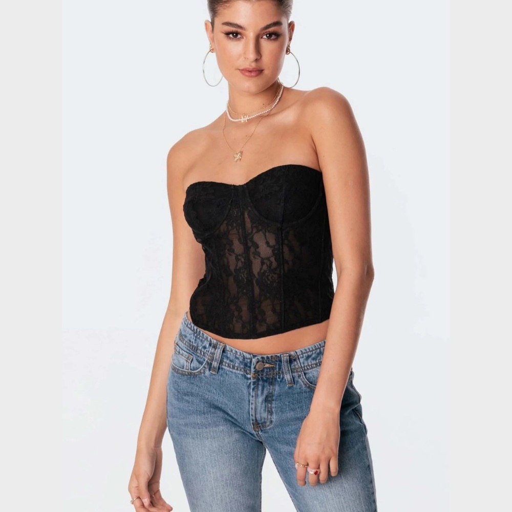 Edikted Black Bustier Fitted Crop Top